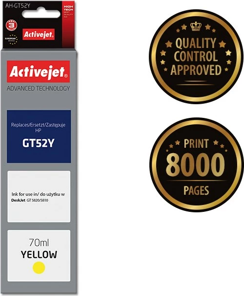 Zamenjalna barva Activejet AH-GT52Y za tiskalnik HP, 70 ml, rumena