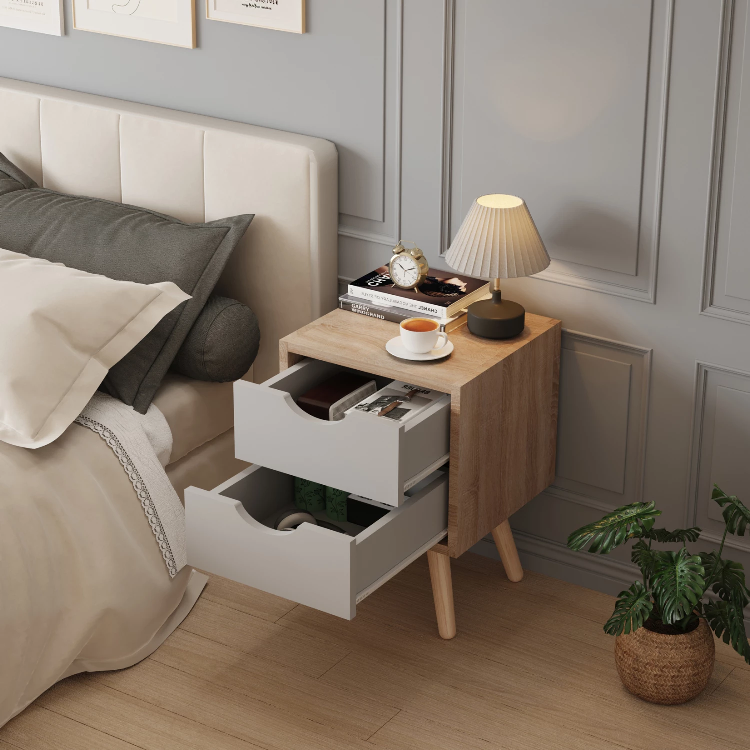 Nočna omarica DINKL FH2472.05 melamin-2 predala v sonoma-sivi 29,7x29,7x45Hcm