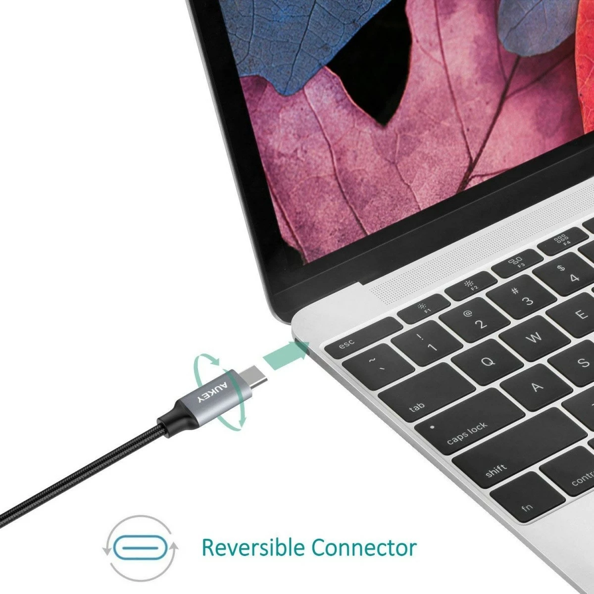 Kabel USB Type-C 2 m, 60W, najlon, črno/siv — AUKEY CB-CD6