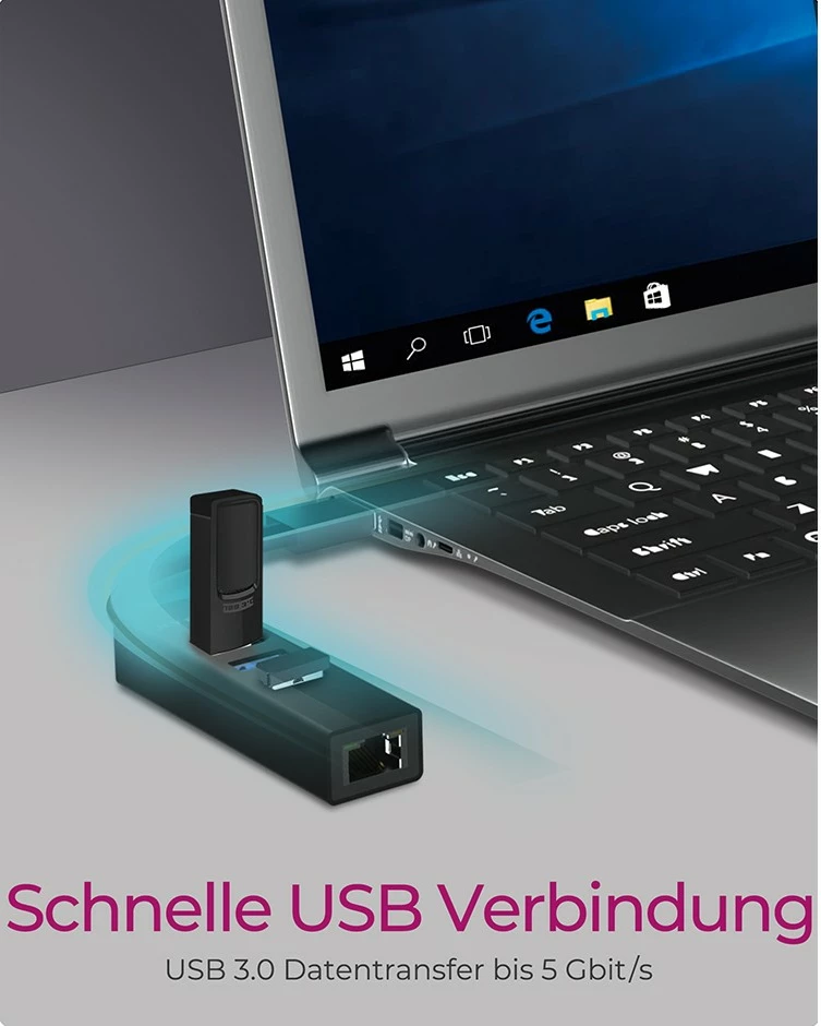 Adapter USB in LAN ICY BOX IB-HUB1419-LAN, USB 3.2 Gen 1, 10/100/1000 Mbit/s, črn