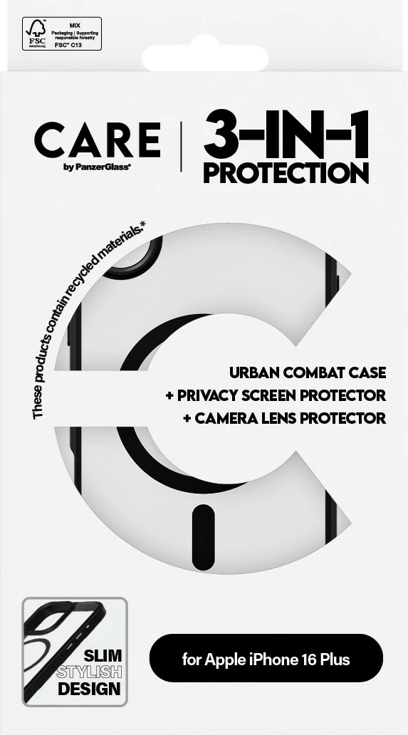 Zaščita 3-v-1 za iPhone 16 Plus PanzerGlass CARE Flagship, prozorna