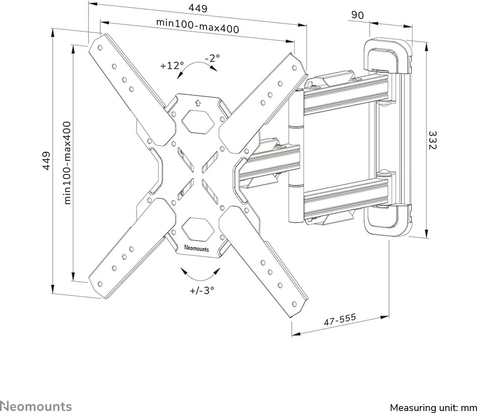 Stenski nosilec za TV Neomounts WL40S-850BL14, z vsem gibanjem, 32–65 palcev, jeklo, črn