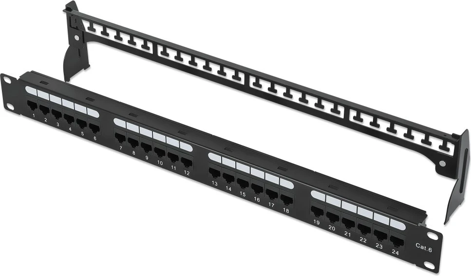 Patch panel, Intellinet 721035, 19" 1U, 24 porti RJ45 Cat6 UTP, črn