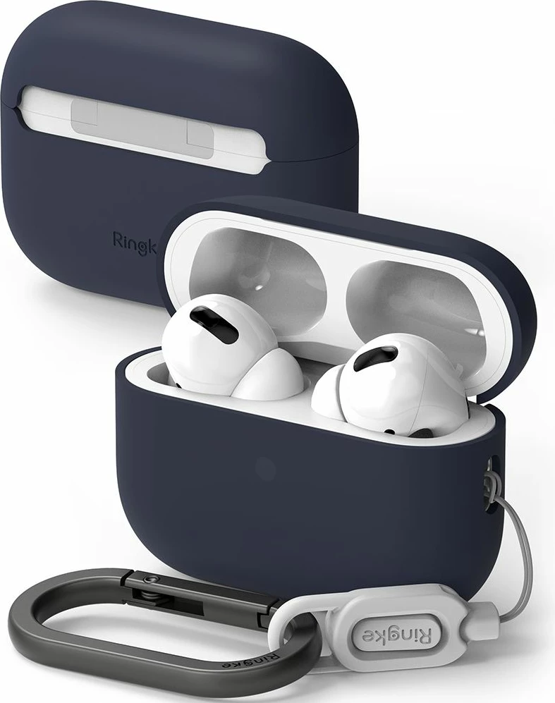 Ovitek za AirPods Pro/Pro 2 Ringke, silikonski, temno moder, z karabinom