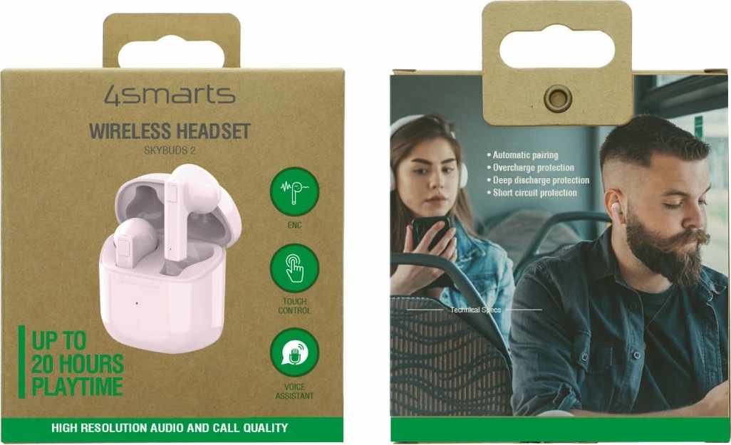 Slušalke 4smarts SkyBuds 2, True Wireless Stereo, 20 - 20000 Hz, rožnata