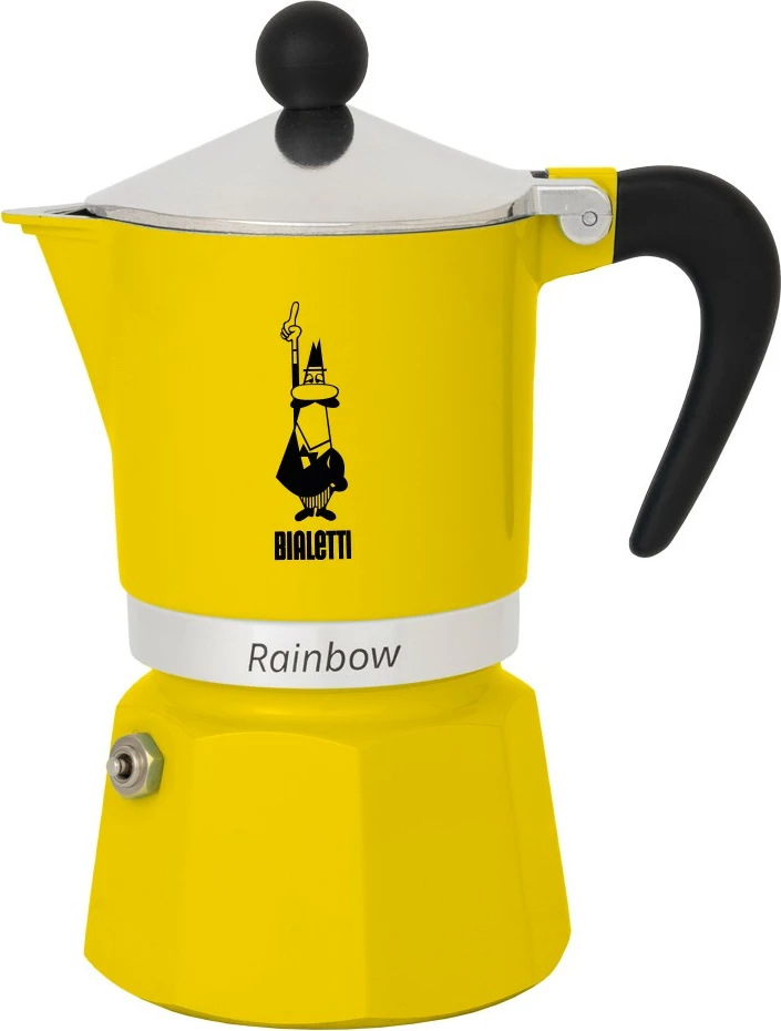 Moka aparat za kavo 3 skodelice, Bialetti Rainbow, aluminij, črno rumen