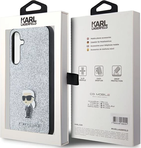 Lesketajoč ovitek Karl Lagerfeld Fixed Glitter Ikonik za Samsung Galaxy A35, srebrn
