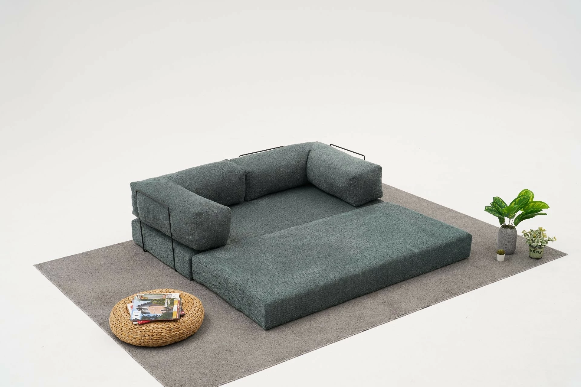 Kotna sedežna garnitura Comfort Mini, prevleka 100% chenille, zelena, 190 x 95 x 75 cm