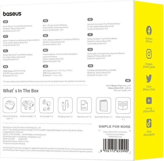 Brezžične slušalke za klice/muziko Baseus Bowie E20, črne