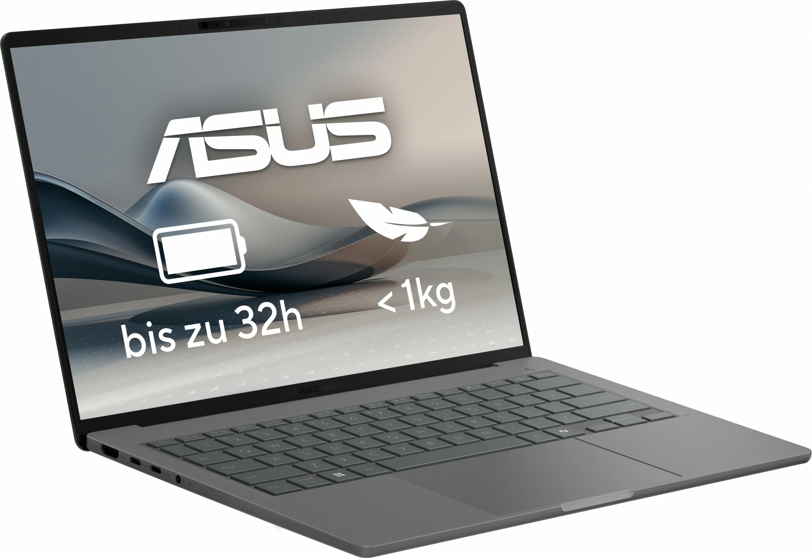 Ultra lahek prenosnik ASUS Zenbook A14 Snapdragon X Elite, 32 GB RAM, 1 TB SSD, Windows 11, siv