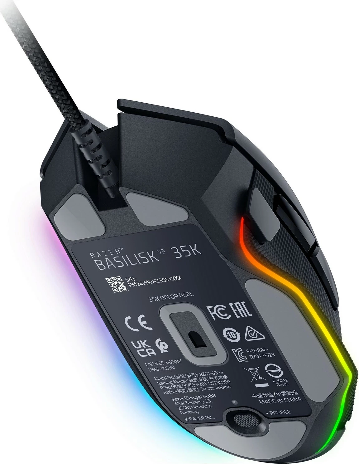 Optični miš Razer Basilisk V3 35K, RGB, črn