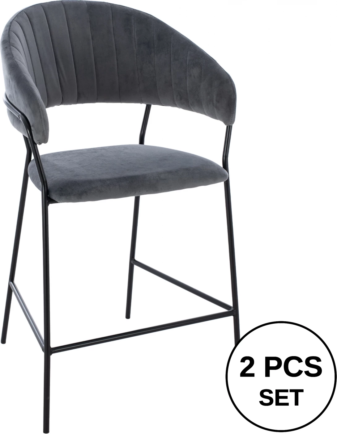 Srednje visok stol HM8734.01 sivo žamet s črnim okvirjem 60x55x100Y cm, set 2 kosov