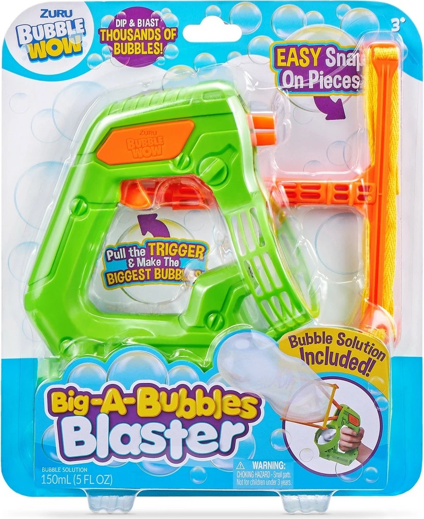 Igrača za mehurčke ZURU BUBBLE WOW Big-A-Bubbles Blaster, plastika, z raztopino, modra/zelena/oranžna