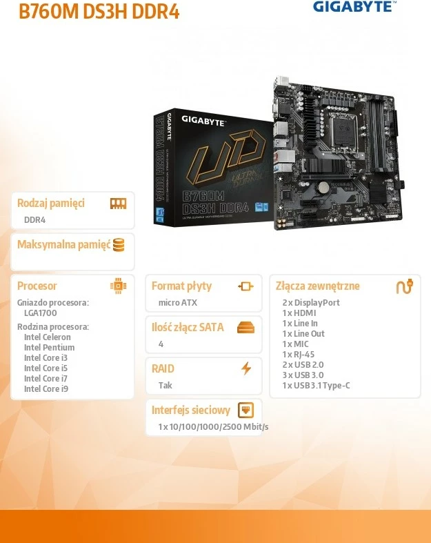 Matična plošča Gigabyte B760M DS3H DDR4, LGA1700, micro ATX