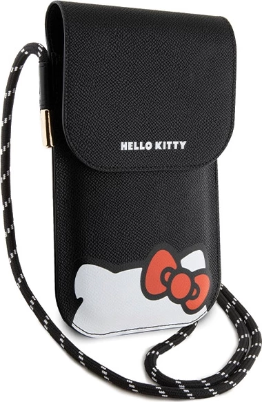 Ovitek za telefon Hello Kitty Leather Hiding Kitty Cord, črn