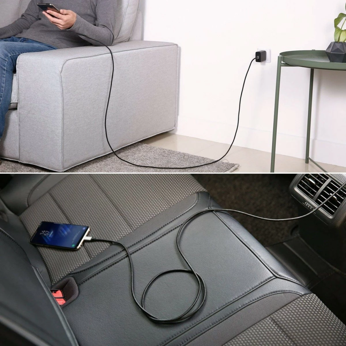 Kabel USB Type-C 2 m, 60W, najlon, črno/siv — AUKEY CB-CD6