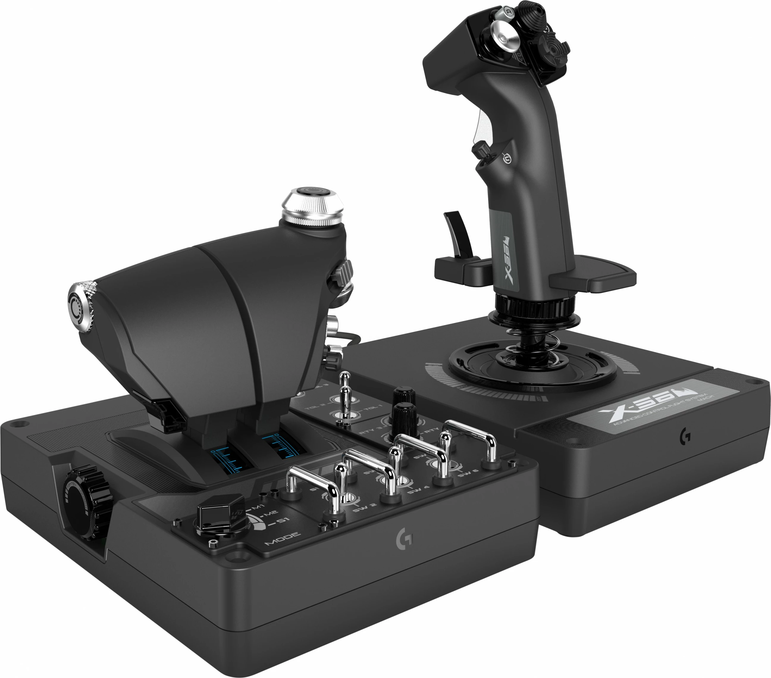 Joystick in plin Logitech X56 H.O.T.A.S., za PC, z LED lučmi, črn