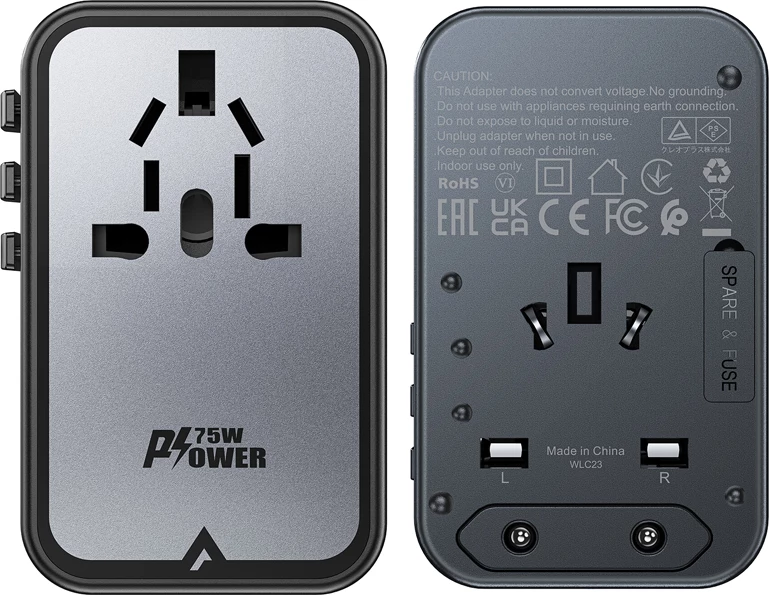 Potovalni polnilec Acefast Z1 GaN, 75 W, 3x USB-C, 2x USB-A, črn