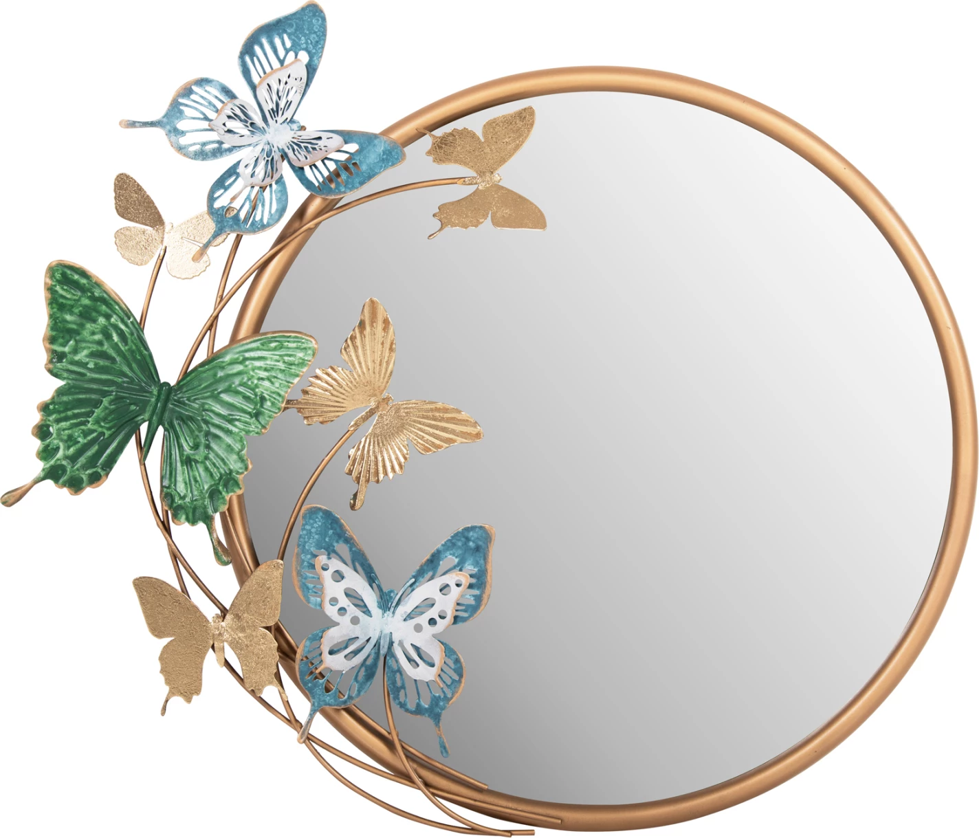 Okrogla stenska ura FH4213 kovinska v zlato-zeleno-modri barvi 62x6,5x56H cm