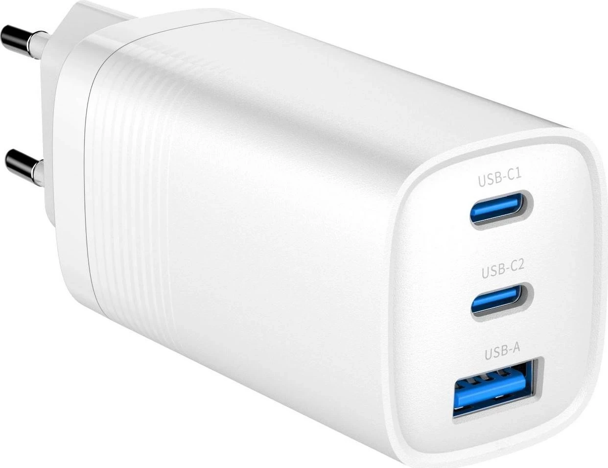 Polnilec GaN USB QC3.0 65W, 2x Type-C + 1x USB 3.0, bel - Gembird