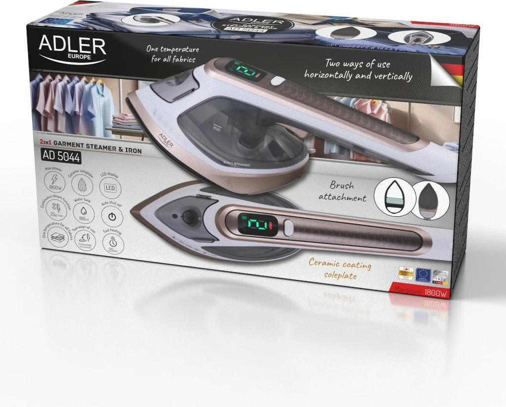 Parni likalnik in likalnik 2-v-1 Adler AD5044 1800 W 25 g/min 180 ml zlato-bela