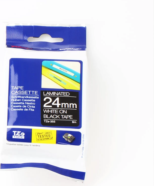 Laminirana etiketna kaseta 24 mm x 8 m, belo na črnem Brother TZE-355