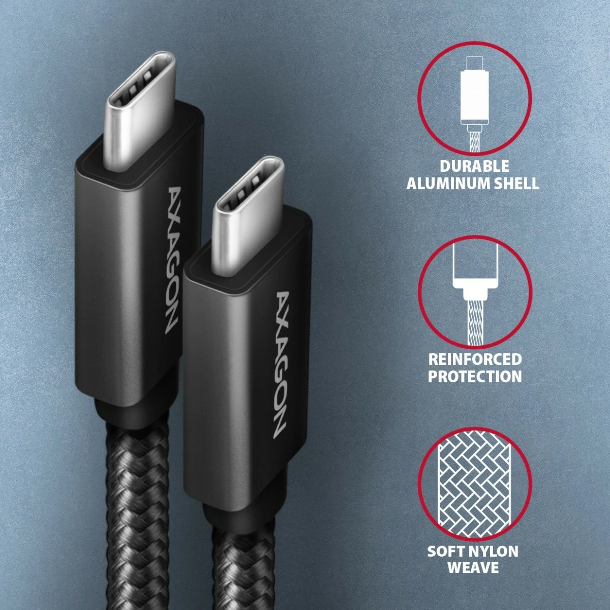 Premium USB-C kabel AXAGON BUCM32-CM20AB, 2 m, 100 W, 5 A, 4K, črn