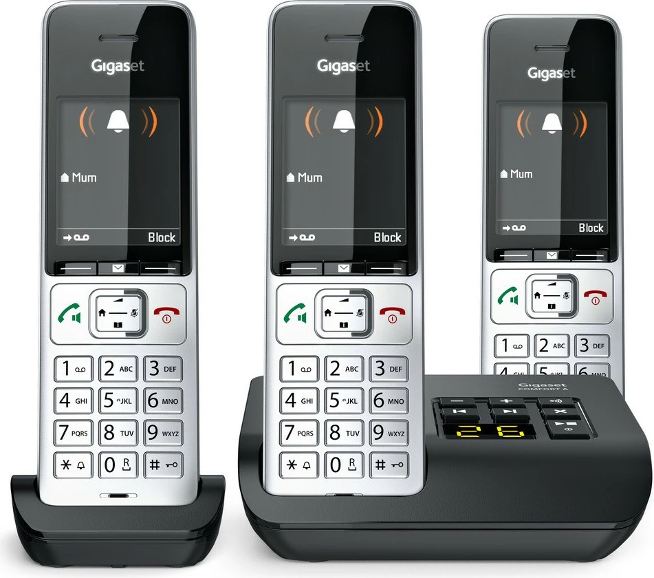 Analogni/DECT telefon Gigaset COMFORT 500A Trio, z napeljavo, zvočnik, 200 stikov, ID klica, črn/šampanec