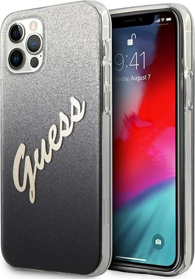 Tekoči sijajni ovitek za iPhone 12 Pro Max 6,7", Guess GUHCP12LPCUGLSBK, črn