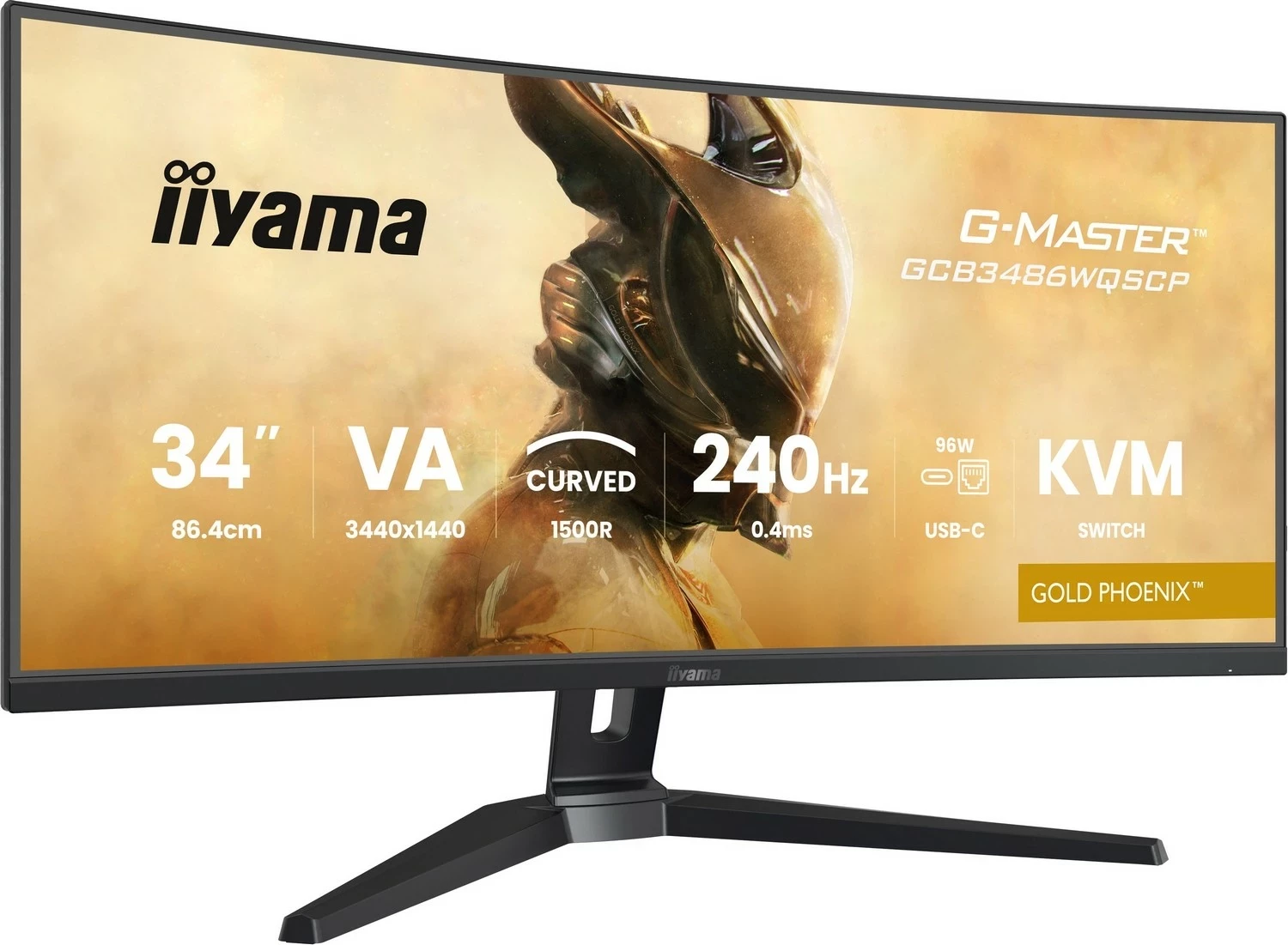Ukristalnjen zaslon 34" UWQHD 240Hz ukrivljen, iiyama G-Master GCB3486WQSCP-B1, črn