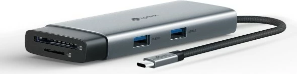 USB razširitveni hub, TP-Link UH7020C, 7 vrat, HDMI, USB 3.2, Type-C, čitalnik kartic, srebrn