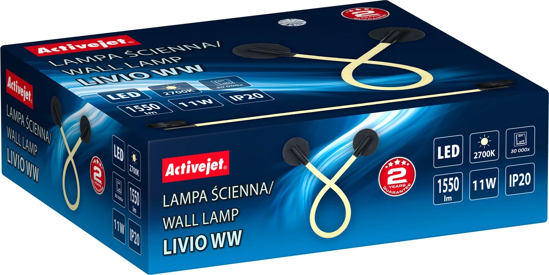 Stenska LED svetilka AJE-LIVIO WW Activejet, črna