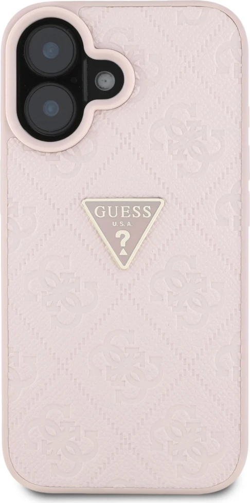 Ovitek za telefon Hot Stamp 4G Pattern Triangle z metalnim logotipom Guess za iPhone 16, rožnat