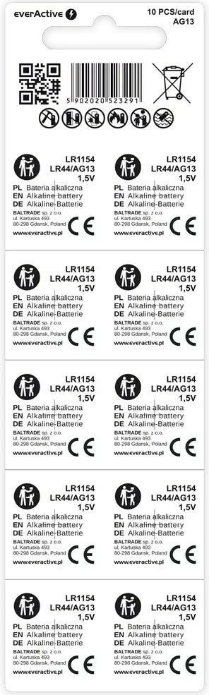 Alkalijska mini baterija everActive AG13/LR44, 1,5 V, komplet 10 kosov