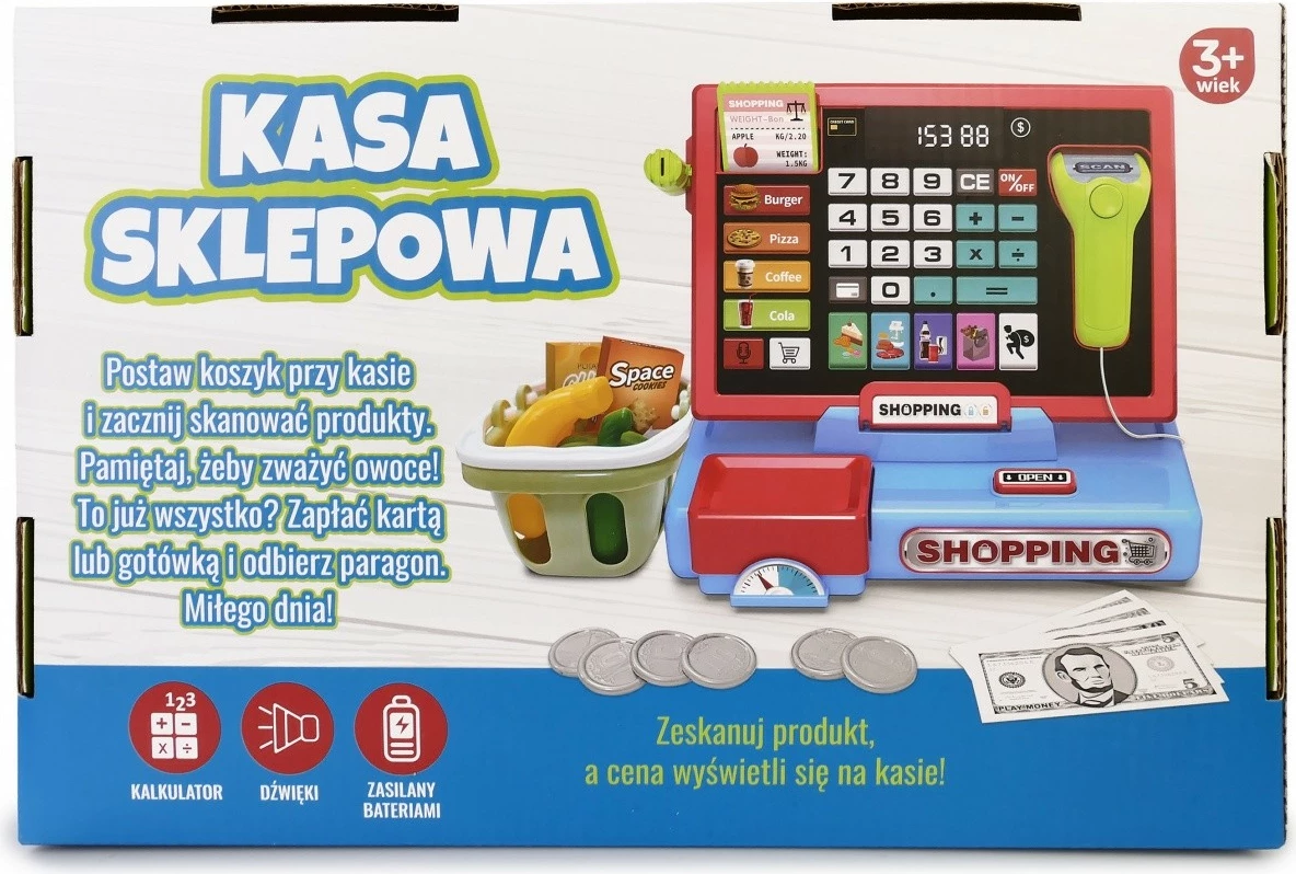 Igralna blagajna z bralnikom in tehtnico, večbarvna, komplet dodatkov Artyk 142543