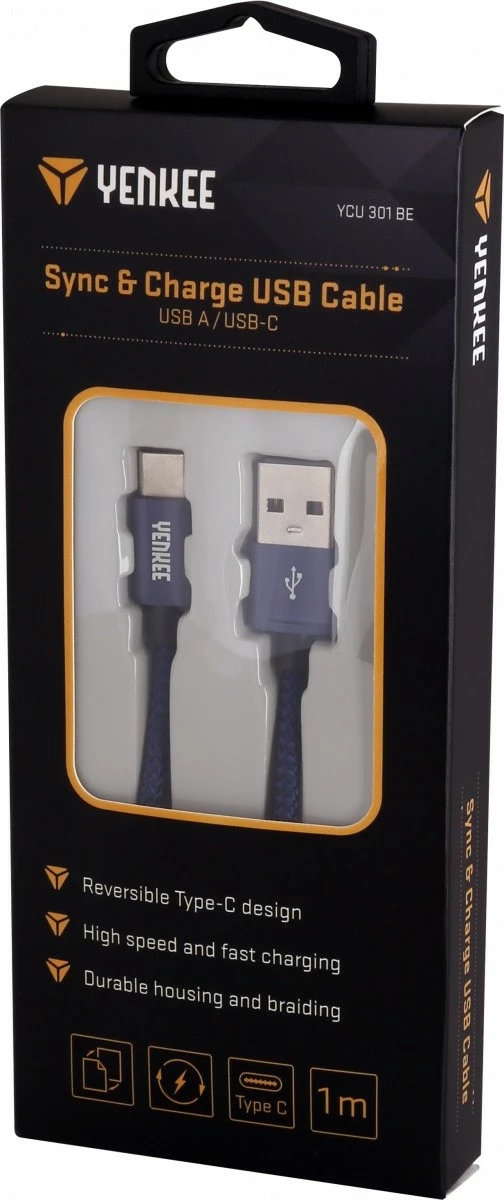 USB kabel A 2.0 na USB Type-C, Yenkee YCU 301BE, 1 m, temno moder