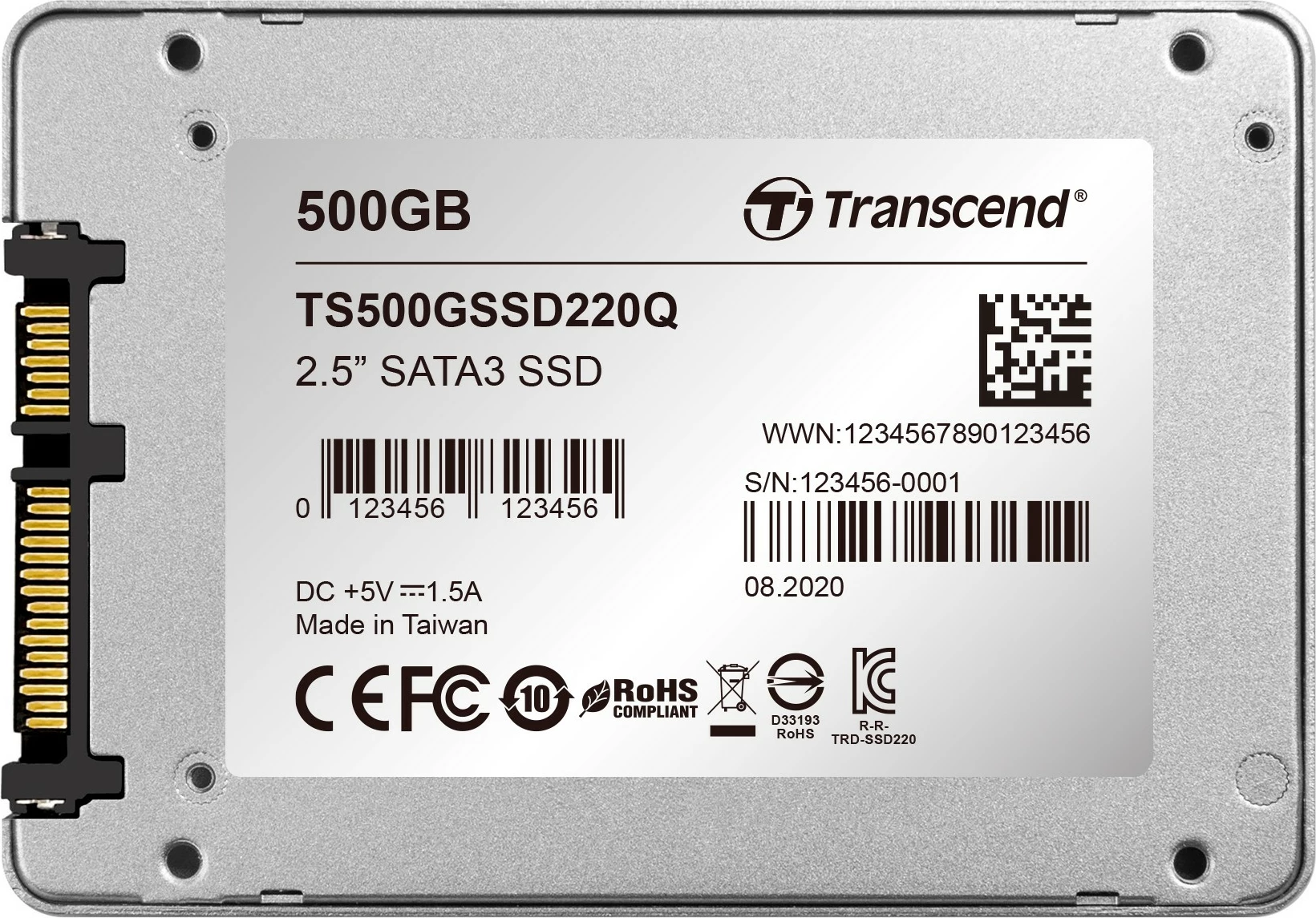 SSD 500GB Transcend SSD220Q, 2,5", 550 MB/s, sivi