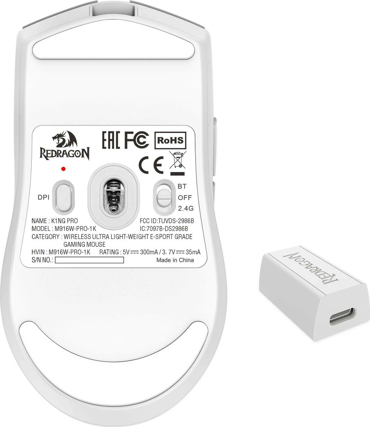 Brezžična miška Redragon M916W-PRO-4K K1NG, bela