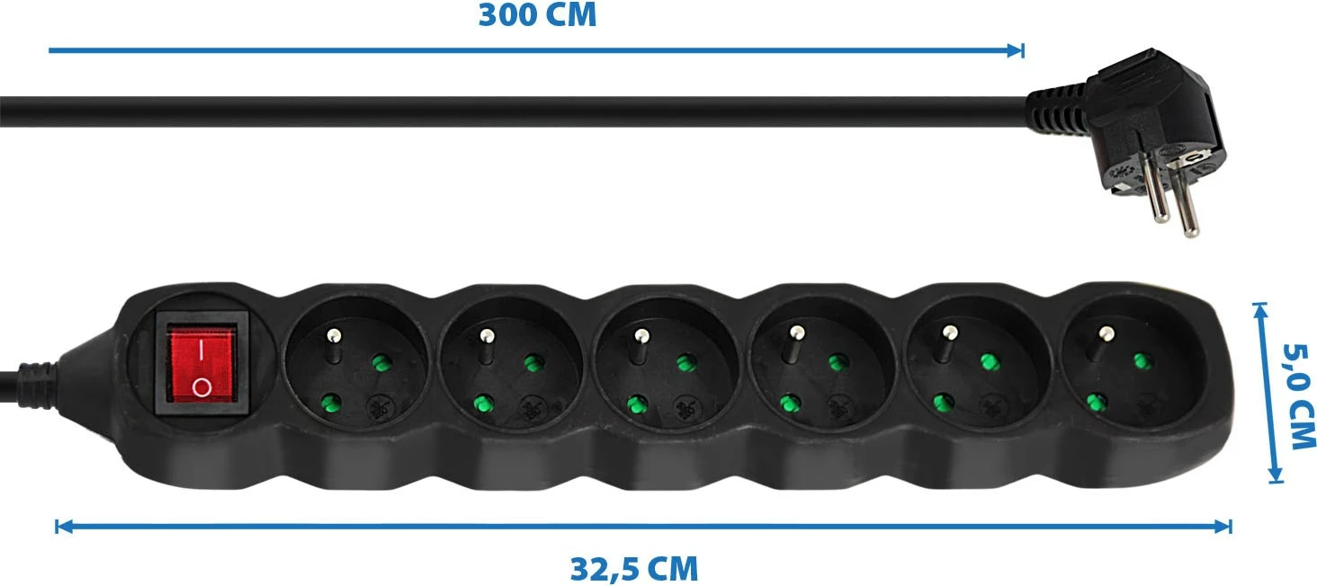 Razdelilnik električne energije Esperanza ELK218K, 6 vtičev, 3 m, črn