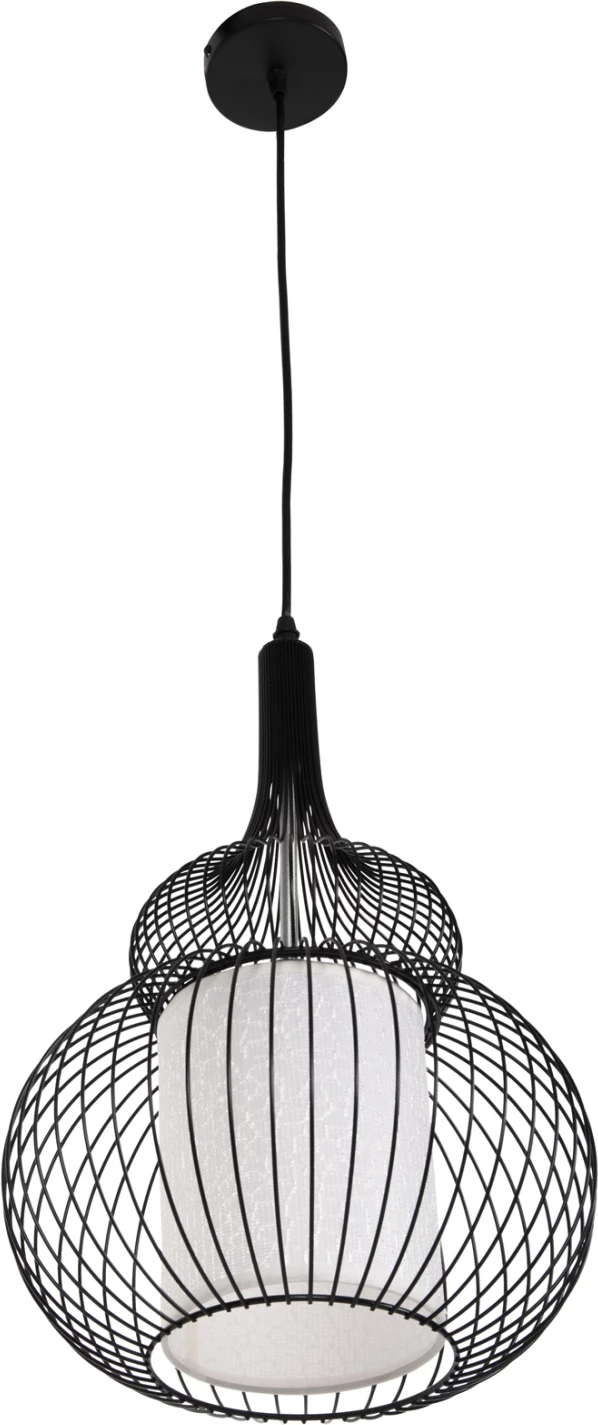 Stropna viseča svetilka FH4185 črna kovina-bela tkanina Φ30x115H cm