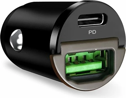 Mini hitro avto polnilec 30W, Puro, USB-C in USB-A, črn