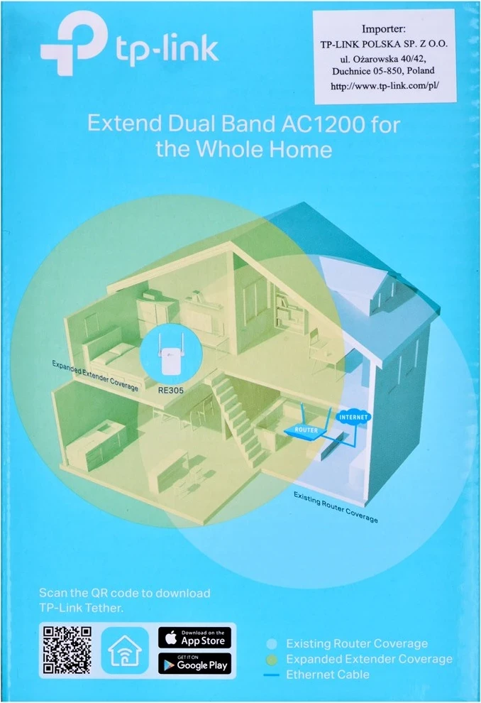 Zgostilec dosega Wi-Fi TP-LINK AC1200, bel