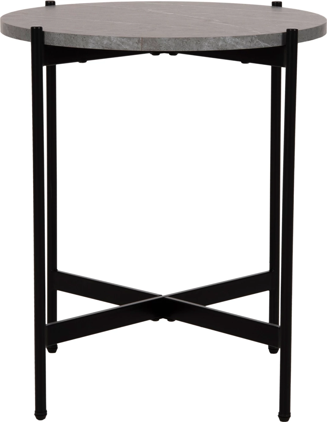 Stranska miza FH9589.02 iz MDF sivega marmorja s črno kovinsko osnovo Φ50x55Hcm