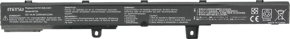 Baterija za prenosnik Mitsu BC/AS-X451, 2200 mAh, 14.4-14.8 V, črna