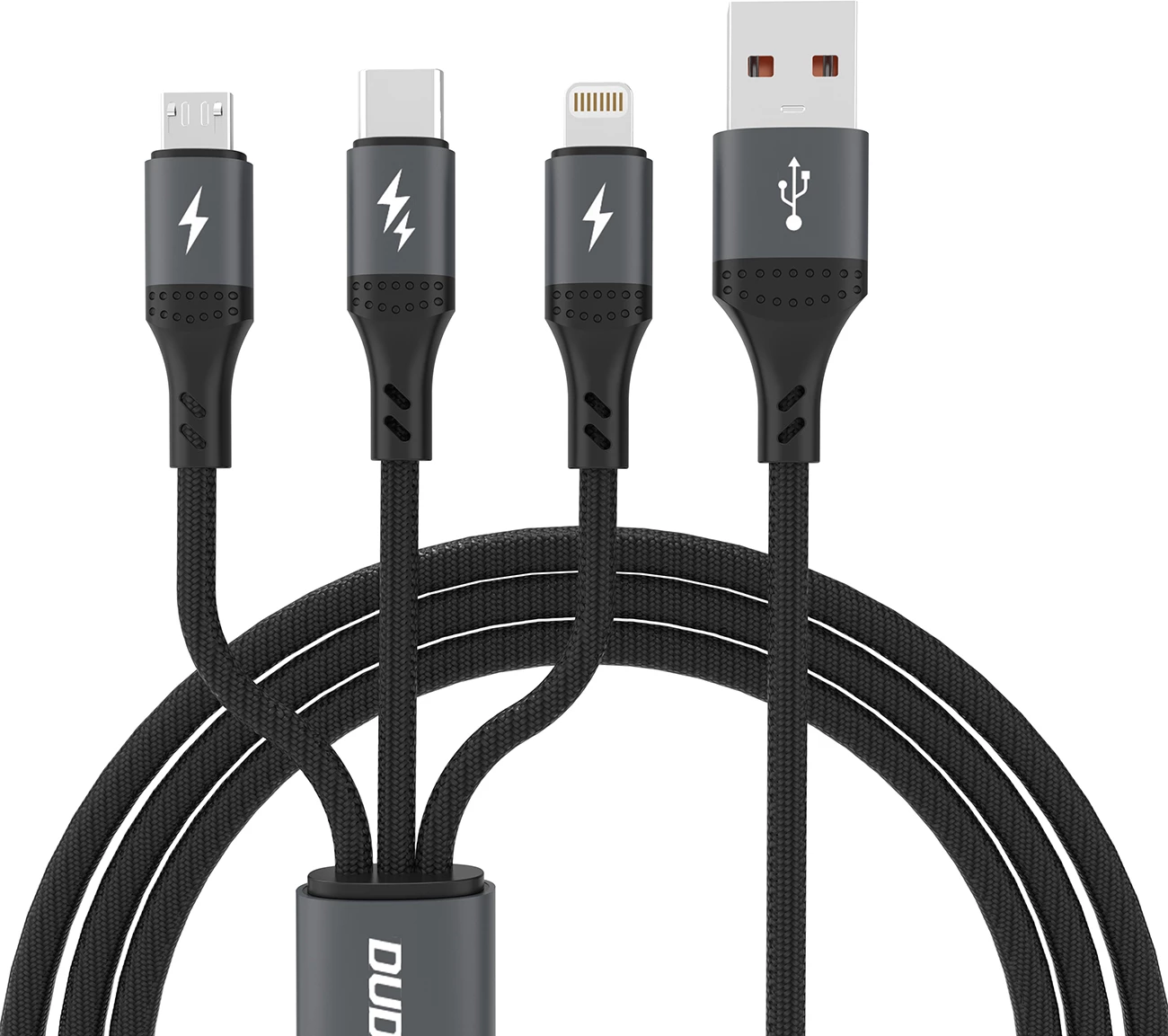 Kabel 3-v-1 Dudao L3E, 1,2 m, 60 W, MicroUSB/USB-C/Lightning, črn