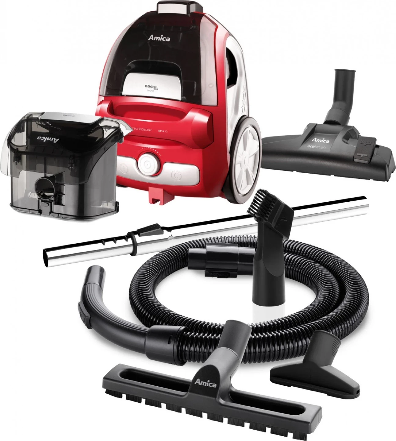 Pastralnik brez vrečke, Amica Bagio Eco VM3044, rdeče-črn