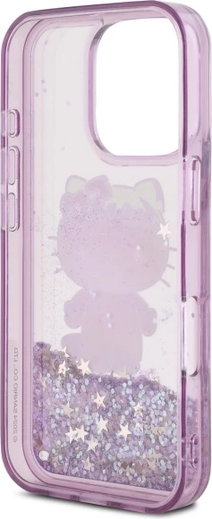 Ohišje z liquid glitter dizajnom 50TH Anniversary Party za iPhone 16 Pro, Hello Kitty, vijolično