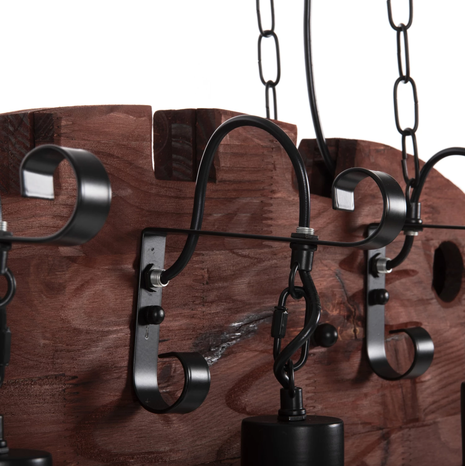 Stropna viseča svetilka s 6 lučmi FH4118 lesena riba-črna kovina-steklo 95x35x116H cm