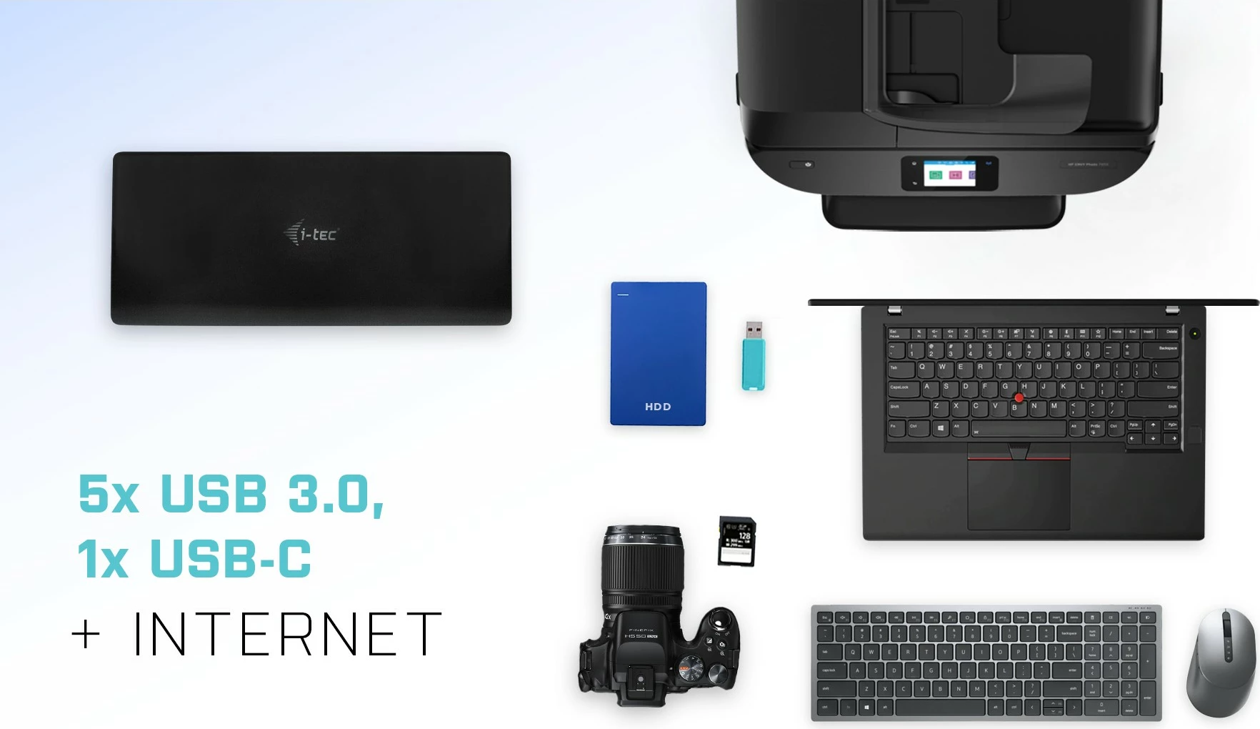 Dokkena postaja za prenosnik I-Tec USB-C Quattro Display, 85W, 4 izhodi za monitor, LAN, črna