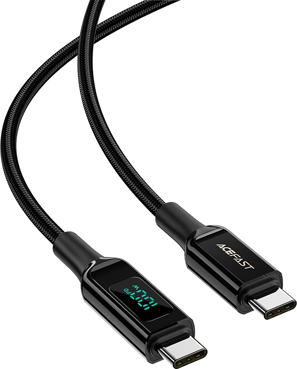 Kabel USB-C na USB-C, 2 m, 100 W, z LED zaslonom, črn, Acefast C6-03